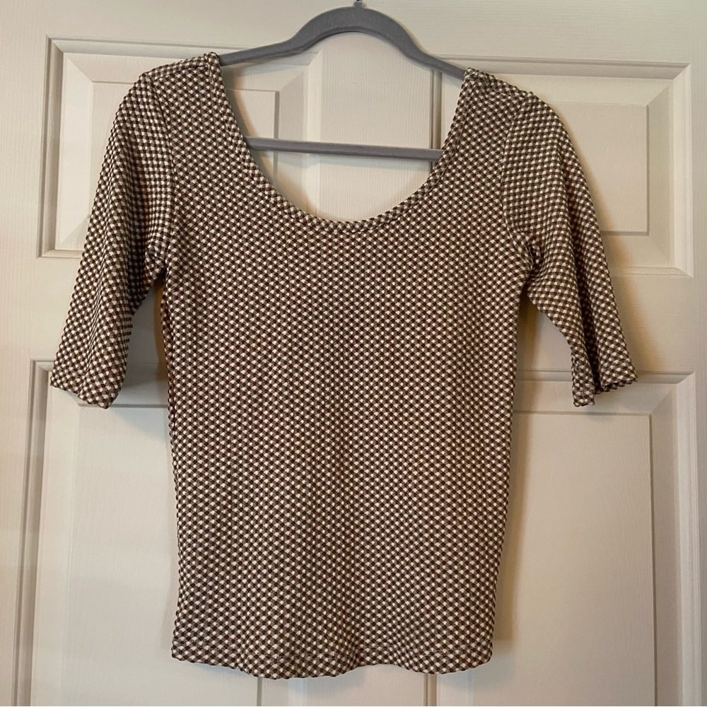 Brixton brown and white checkered top